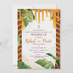 Invitation Feuilles de fleurs Marigold Lord Ganesh Mariage in