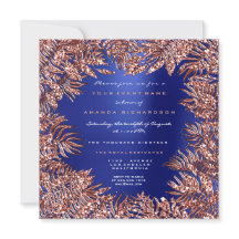 Feuilles de fougère tropicales or rose cuivre bleu