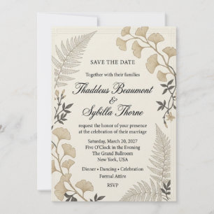 Invitation Feuilles de Ginkgo, Frondes de Fougère, Bordure de