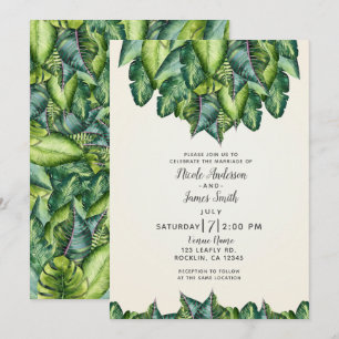 Invitation Feuilles de jungle tropicale vert mariage botaniqu