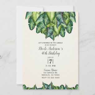 Invitation Feuilles de Jungle Tropicale Verte Botanique Anniv