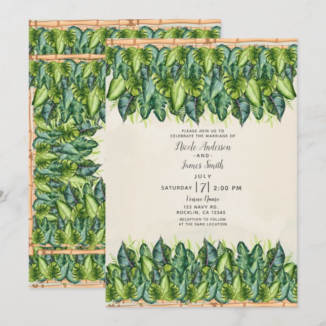 Invitation Feuilles de la jungle tropicale et Mariage botaniq (Devant / Derrière)
