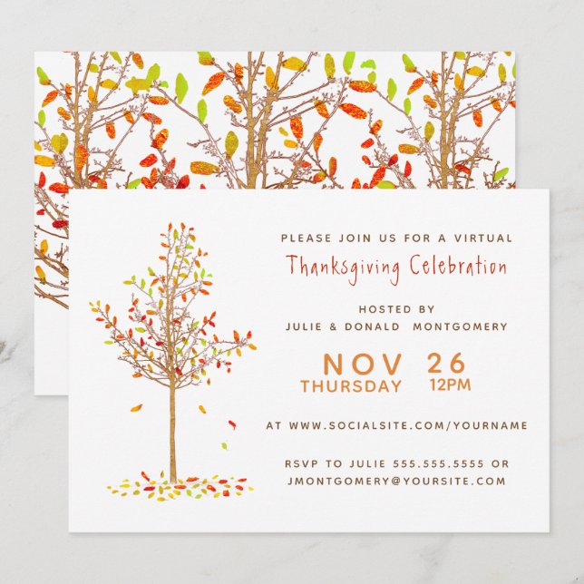 Invitation Feuilles de l'arbre d'automne de la couleur d'eau  (Devant / Derrière)