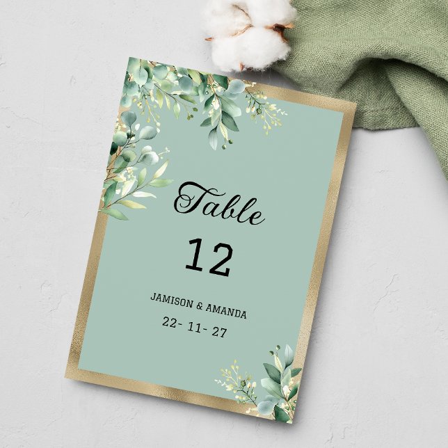 Invitation Feuilles de l'eucalyptus à la menthe rustique (Rustic mint gold eucalyptus leaves Table Numbers )
