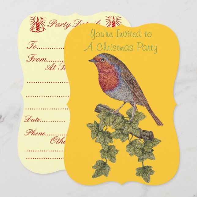 Invitation feuilles de lierre avec robin de noël (Devant / Derrière)