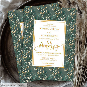 Invitation Feuilles de mariage de l'or foncé glamour invite