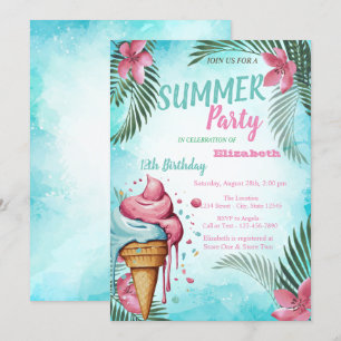 Invitation Feuilles de palme, Fleurs, Vernis crème glacée Ann