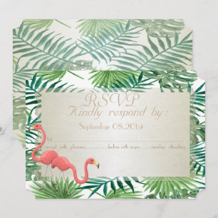 Invitation Feuilles de palme tropicale, Flamants roses mariag