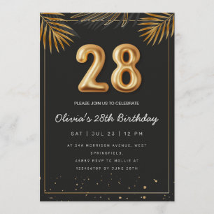 Invitation Feuilles de palmier tropical doré 28e anniversaire
