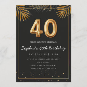 Invitation Feuilles de palmier tropical doré 40e anniversaire