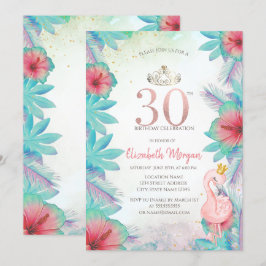 Invitation Feuilles de palmier tropicales Hibiscus Flamant ro