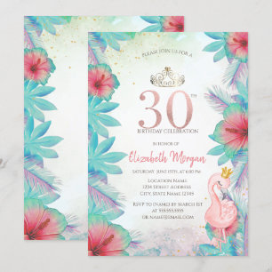 Invitation Feuilles de palmier tropicales Hibiscus Rose Flama