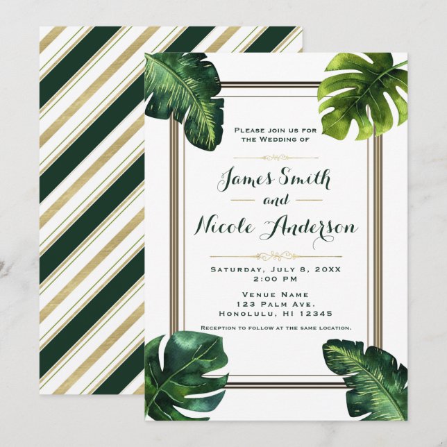 Invitation Feuilles de palmier tropicales Mariage blanc vert  (Devant / Derrière)