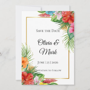 Invitation Feuilles de Palmier Tropicales Sauvegarder la Date