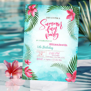 Invitation Feuilles de palmiers, Fleurs tropicales Fête d'été