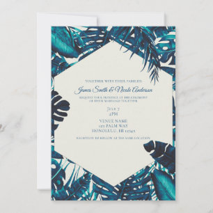 Invitation Feuilles de palmiers tropicaux vert cyan Mariage d