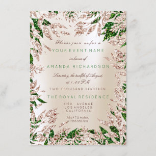 Invitation Feuilles de Parties scintillant en or Rose ivoire