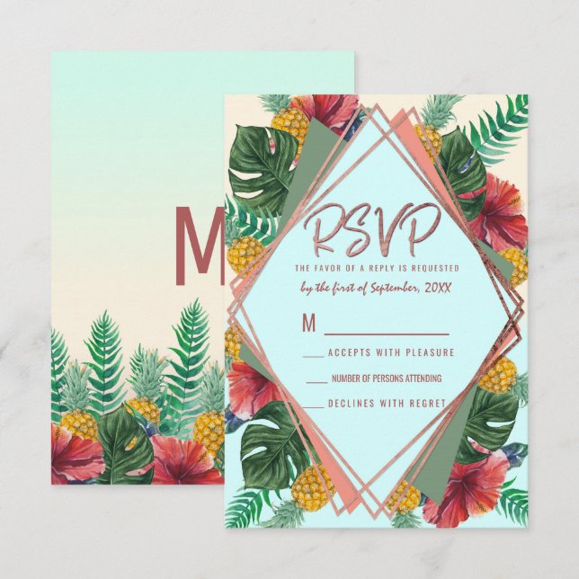 Invitation Feuilles de pin tropicales florales d'été RSVP (Devant / Derrière)