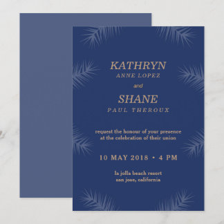 Invitation Feuilles de plage bleu foncé mariage