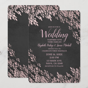 Invitation Feuilles de rose doré Mariage chic ardoise rustiqu