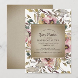 Invitation Feuilles De Sage Rose Floral Rustique Graduation O