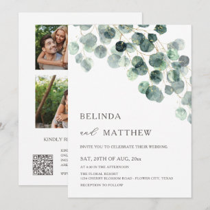 Invitation Feuilles de verdure aquarelle 3 photos