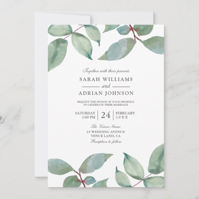 Invitation Feuilles de verdure Été Printemps de mariage Invit (Devant)