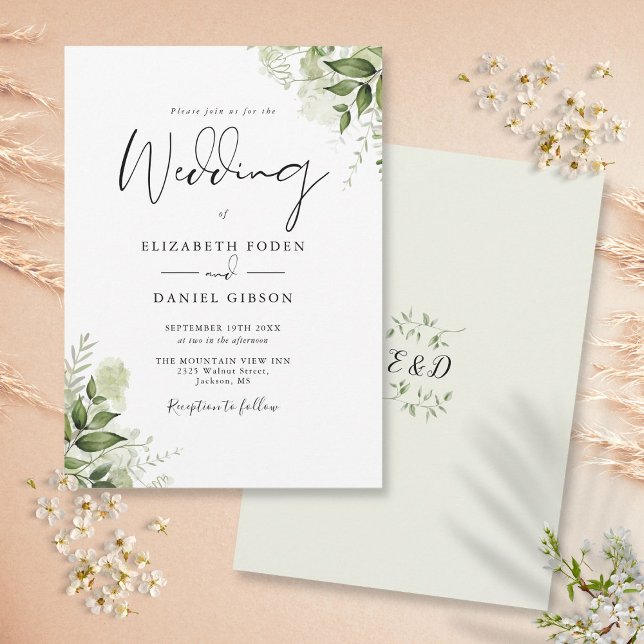 Invitation Feuilles de verdure rustique Élégant Mariage Monog (Créateur téléchargé)