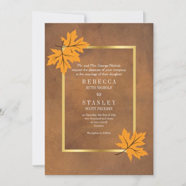 Invitation Feuilles d'érable orange sur mariage de papier tac (Devant)