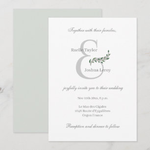 Invitation Feuilles d'eucalyptus esperluette mariage gris bla