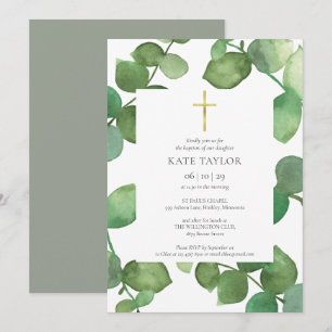 Invitation Feuilles d'eucalyptus Verdure Baptême