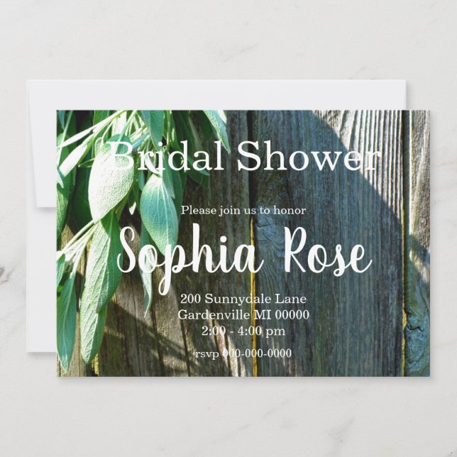 Invitation Feuilles d'herbe botanique boho rustique en bois d (Devant)