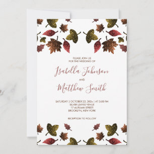 Invitation Feuilles d'or brun rouge brillant automne Mariage 