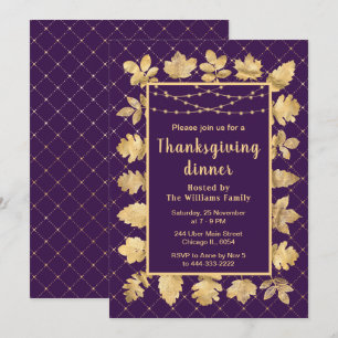Invitation Feuilles d'or d'automne Dîner d'action de grâces v
