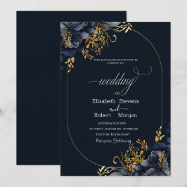 Invitation Feuilles d'or   de la marine Mariage de cadre