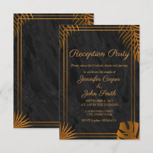 Invitation Feuilles d'or et cadre géométrique Réception moder