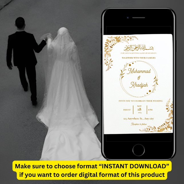Invitation Feuilles d'or Ornat Mariage musulman Nikah Walima (Créateur téléchargé)