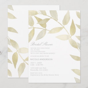 Invitation Feuilles dorées rustiques modernes pour Baby Showe