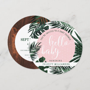 Invitation Feuilles et Baby shower de fille en bois tropicale