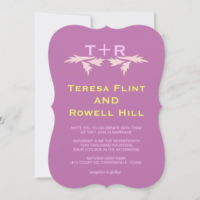 Invitation feuilles et monogramme (Devant)