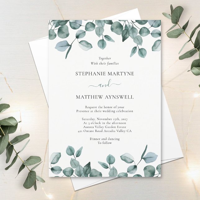 Invitation Feuilles Eucalyptus Mariage moderne (Créateur téléchargé)