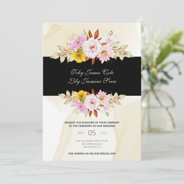 Invitation Feuilles Florales Aquarelle (Debout devant)
