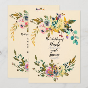 Invitation Feuilles Florales Botaniques Vintage Crème Mariage