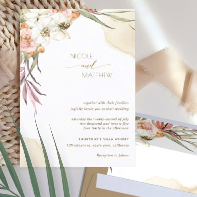 Invitation Feuilles floraux de palme, Mariage de crème et de  (Créateur téléchargé)