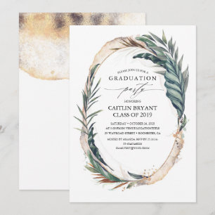 Invitation Feuilles Gold and Tropical Beach Palm