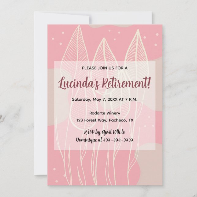 Invitation Feuilles modifiables et fond rose poussiéreux (Devant)