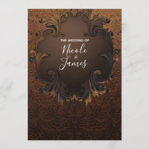 Invitation Feuilles Ornementales Dorées Automne Vintage Maria