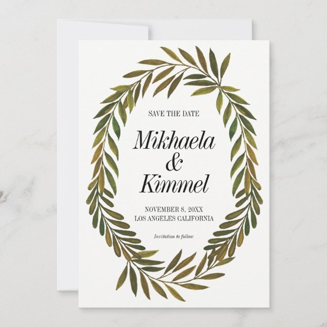 Invitation Feuilles peints à la main Enregistrer la date Invi (Devant)