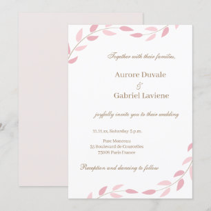 Invitation Feuilles rose pâle Automne Botanique Élégant Maria
