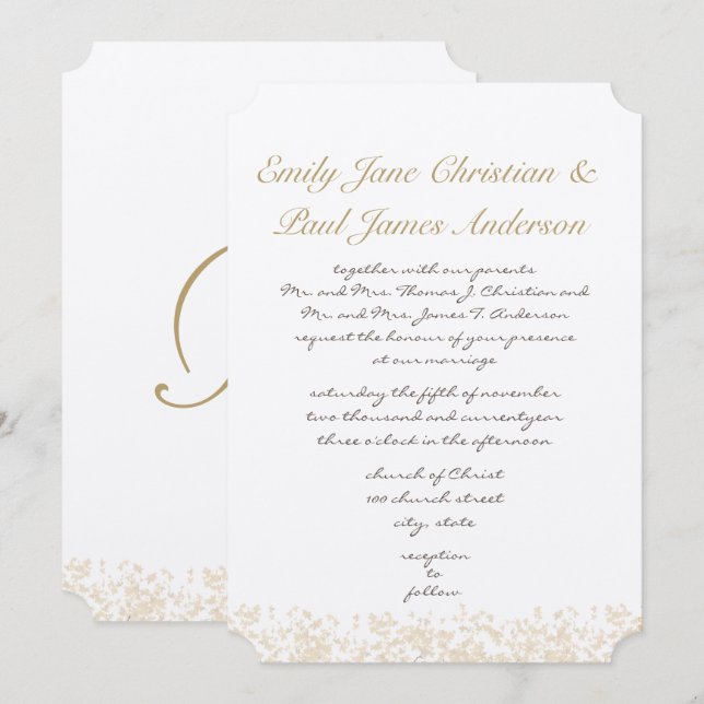 Invitation Feuilles rose vif Élégant Mariage Monogramme (Devant / Derrière)